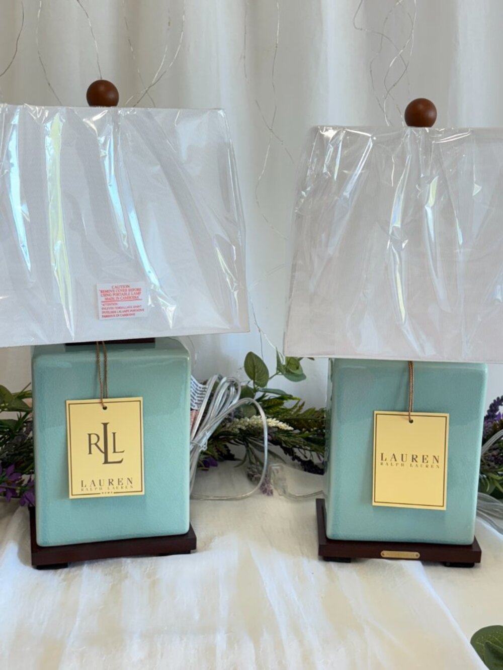 RALPH LAUREN HOME Turquoise Blue Crackle Glaze Ceramic Table Lamps 17x9x7 PAIR - Picture 13 of 14